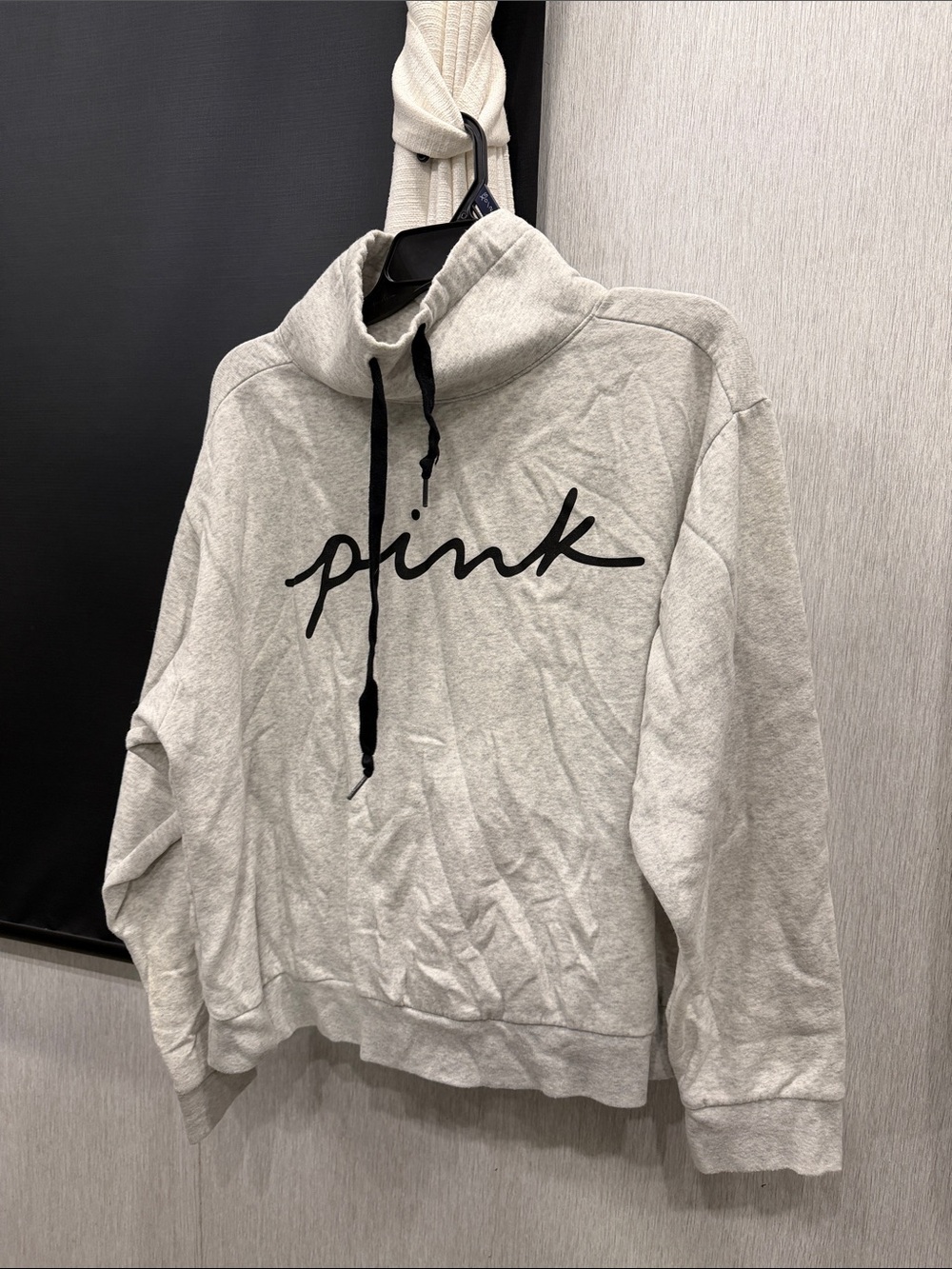 PINK Victoria's Secret Light Gray Funnel Neck Sweatshirt with Black Script